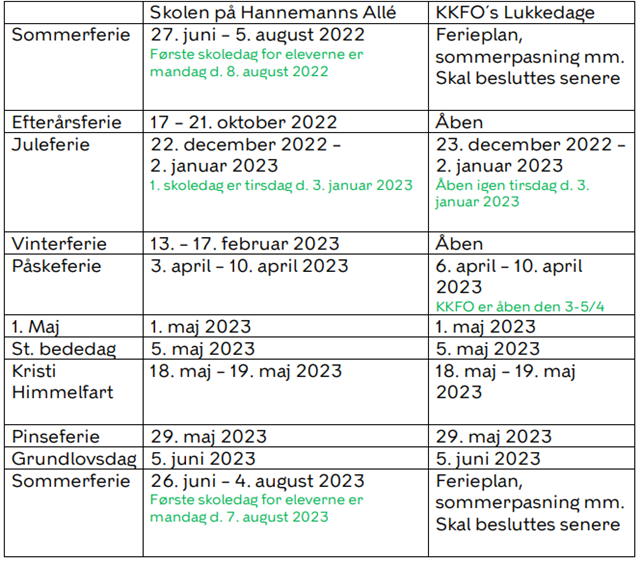 Ferieplan 2022/2023